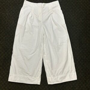 Ann Taylor Womens White Cotton Pleated Wide Leg Pants Size 10 High Rise
